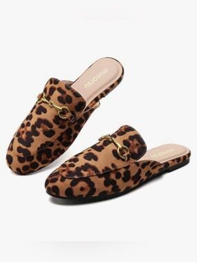 Minorsu Leopard-Print Horsebit Backless Mule - Tan & Black
